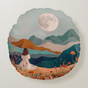 Boho Abstract Landscape (21) Round Cushion