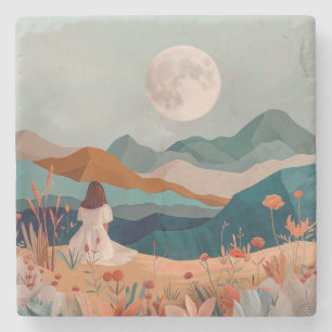 Boho Abstract Landscape (21) Stone Coaster