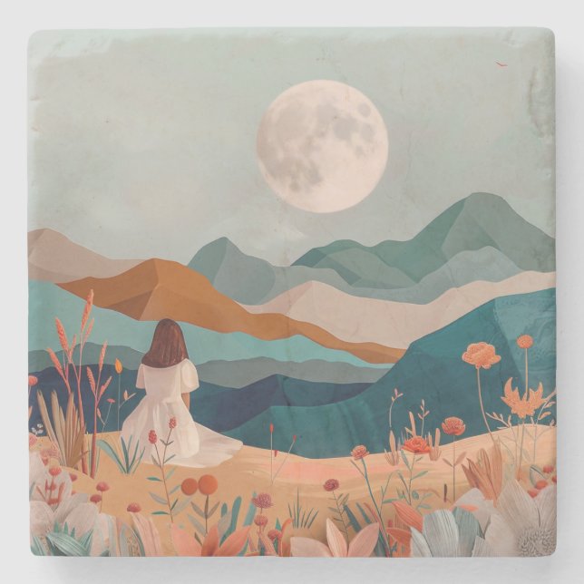 Boho Abstract Landscape (21) Stone Coaster (Front)