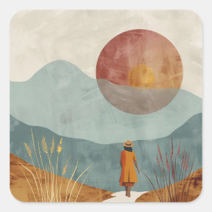 Boho Abstract Landscape (23) Square Sticker