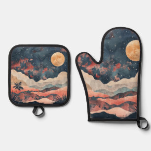 Boho Abstract Landscape (24) Oven Mitt & Pot Holder Set