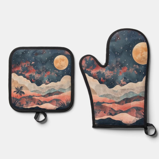 Boho Abstract Landscape (24) Oven Mitt & Pot Holder Set (Front)