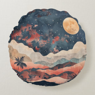 Boho Abstract Landscape (24) Round Cushion