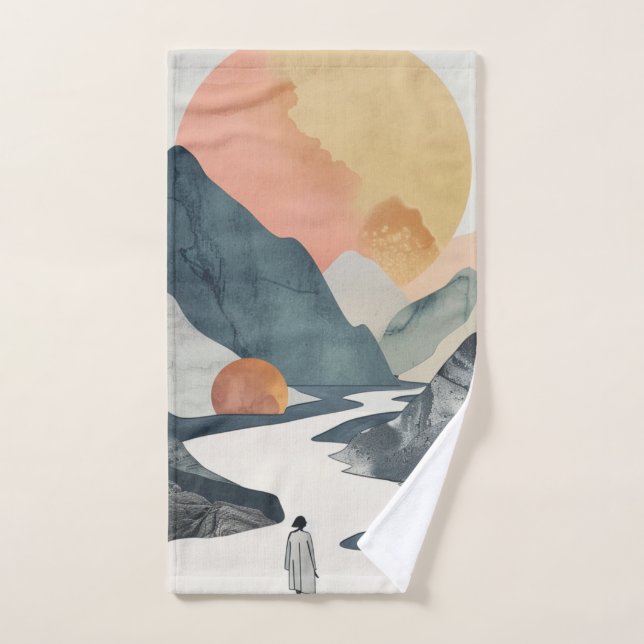 Boho Abstract Landscape (2) Bath Towel Set (Hand Towel)