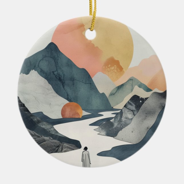Boho Abstract Landscape (2) Ceramic Ornament (Front)