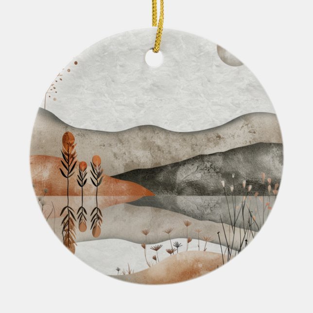 Boho Abstract Landscape (3) Ceramic Ornament (Front)