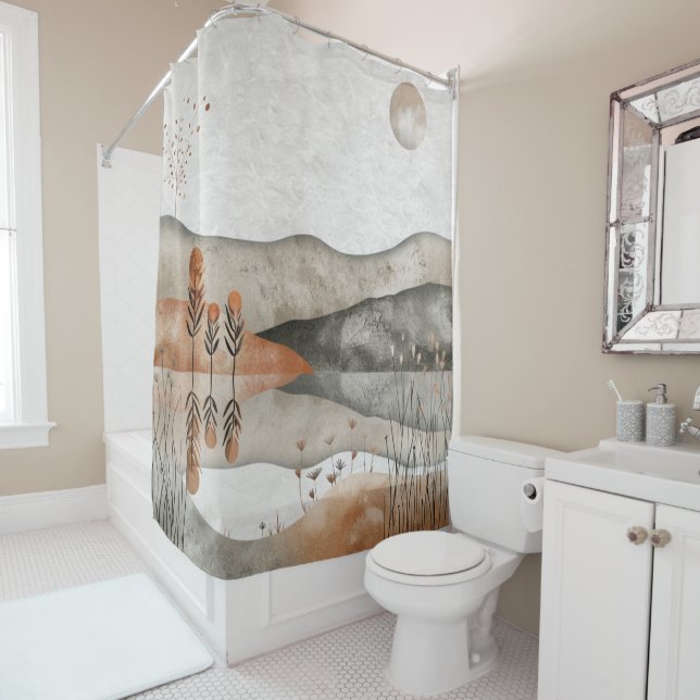 Boho Abstract Landscape (3) Shower Curtain (In Situ)