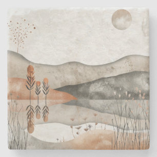 Boho Abstract Landscape (3) Stone Coaster