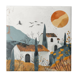 Boho Abstract Landscape (4) Ceramic Tile