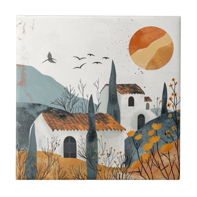 Boho Abstract Landscape (4) Ceramic Tile (Front)