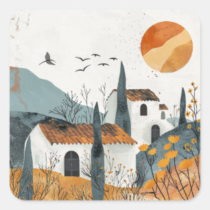 Boho Abstract Landscape (4) Square Sticker