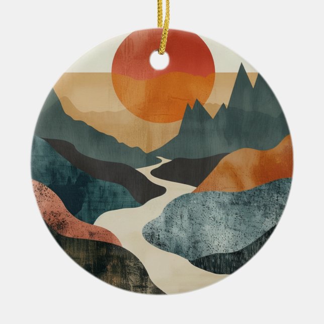 Boho Abstract Landscape (5) Ceramic Ornament (Front)