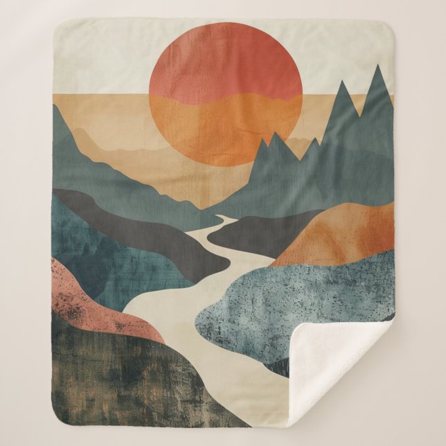 Boho Abstract Landscape (5) Sherpa Blanket (Front)