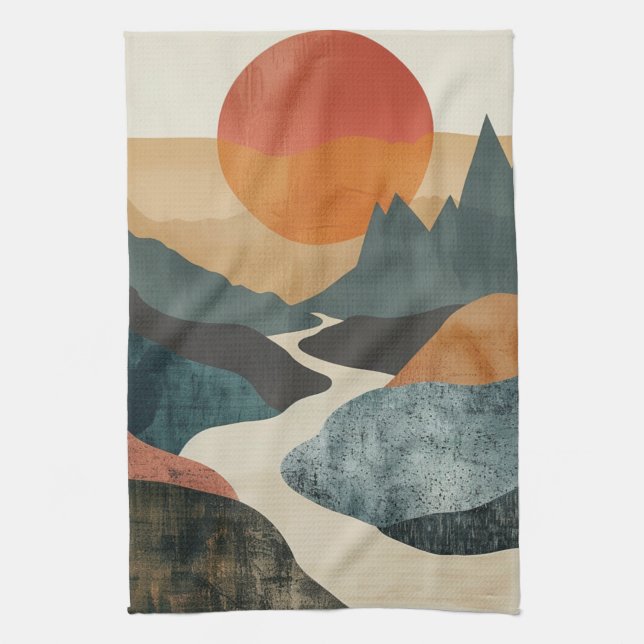 Boho Abstract Landscape (5) Tea Towel (Vertical)