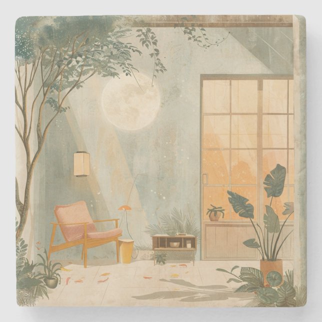 Boho Abstract Landscape (6) Stone Coaster (Front)