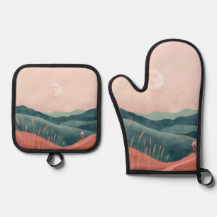Boho Abstract Landscape (7) Oven Mitt & Pot Holder Set