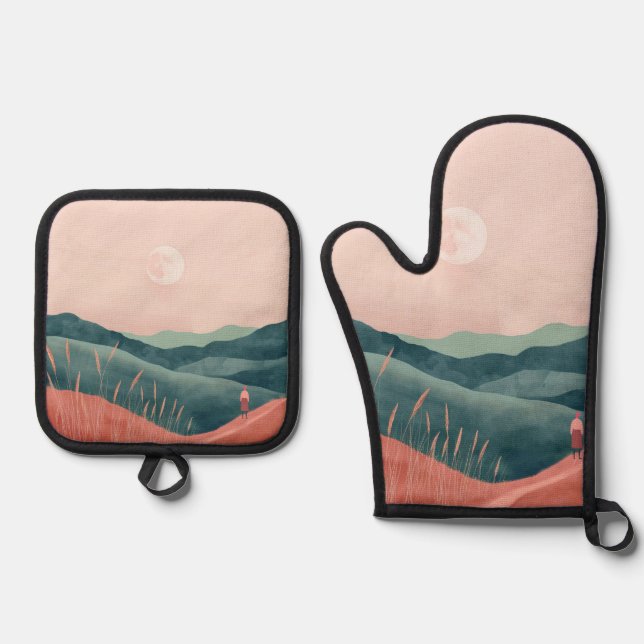 Boho Abstract Landscape (7) Oven Mitt & Pot Holder Set (Front)