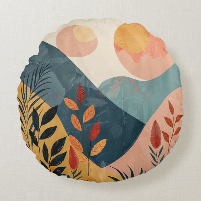 Boho Abstract Landscape (8) Round Cushion (Front)