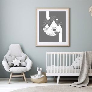 Boho Abstract Landscape Moon Poster