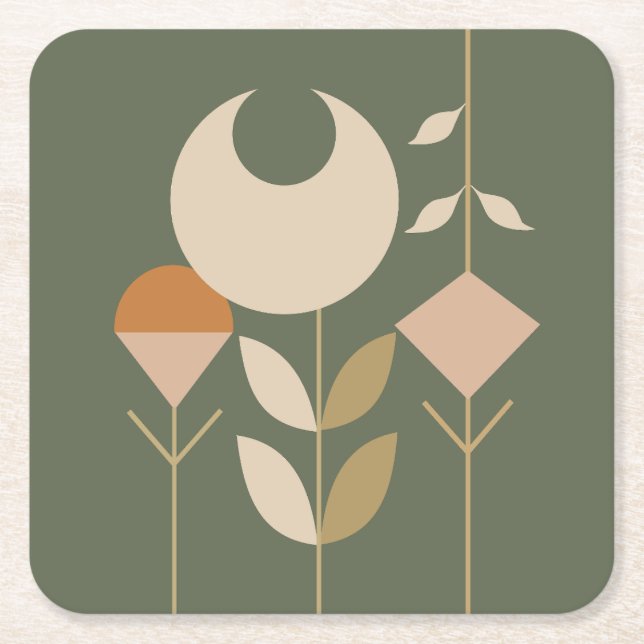 Boho Abstract Lily Square Paper Coaster (Front)