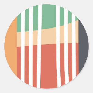 Boho abstract line art retro colours classic round sticker