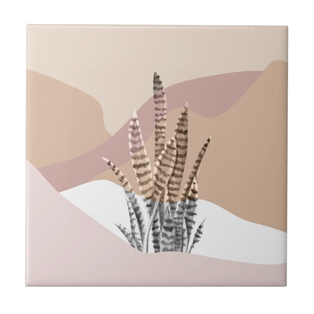 Boho Abstract Modern Succulent Ceramic Tile (Front)
