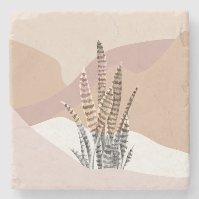 Boho Abstract Modern Succulent Stone Coaster (Front)