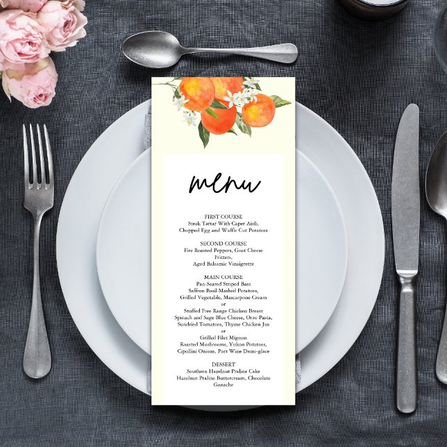 Boho Abstract Orange Garden Wedding Menu (Boho abstract orange wedding menu showcases your dishes with warm, artistic charm.)