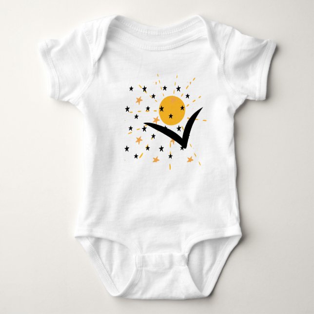 Boho Abstract Pattern Sunshine Stars Black Yellow Baby Bodysuit (Front)