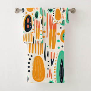 BOHO Abstract Pattern Yellow&Green Bath Towel Set