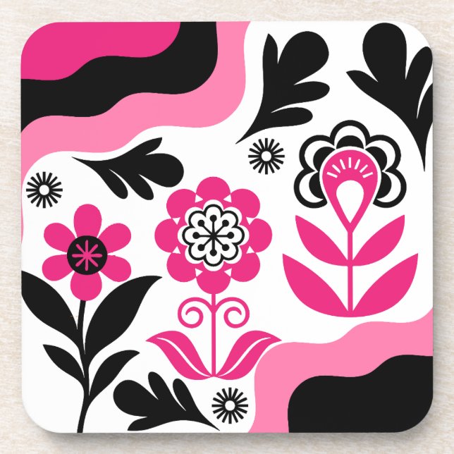 Boho Abstract Pink Flower Art Coaster (Front)