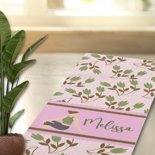 Boho Abstract Pink Green Floral Pattern Yoga Mat