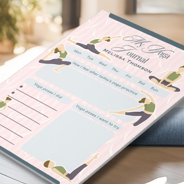 Boho Abstract Pink Green Yoga Pose Daily Journal  Notepad (Creator Uploaded)
