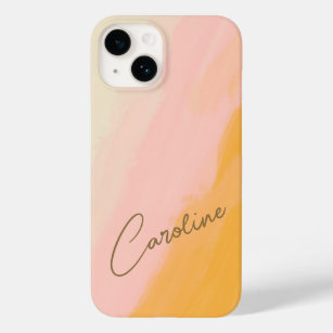 Boho Abstract Pink Yellow Script Custom Name Case-Mate iPhone 14 Case