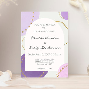 Boho Abstract Purple Gold Watercolor Wedding Invitation