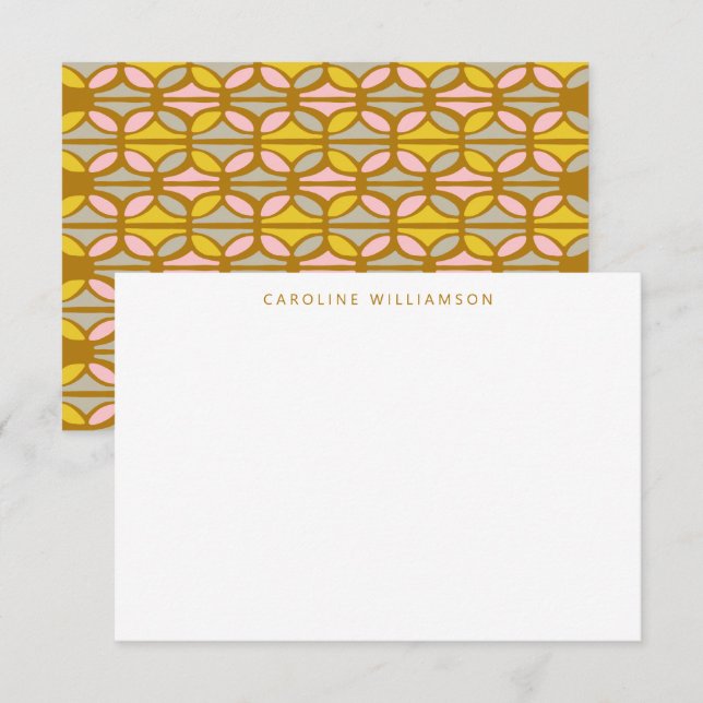 Boho Abstract Shapes Pink Yellow Custom Name Card (Front/Back)