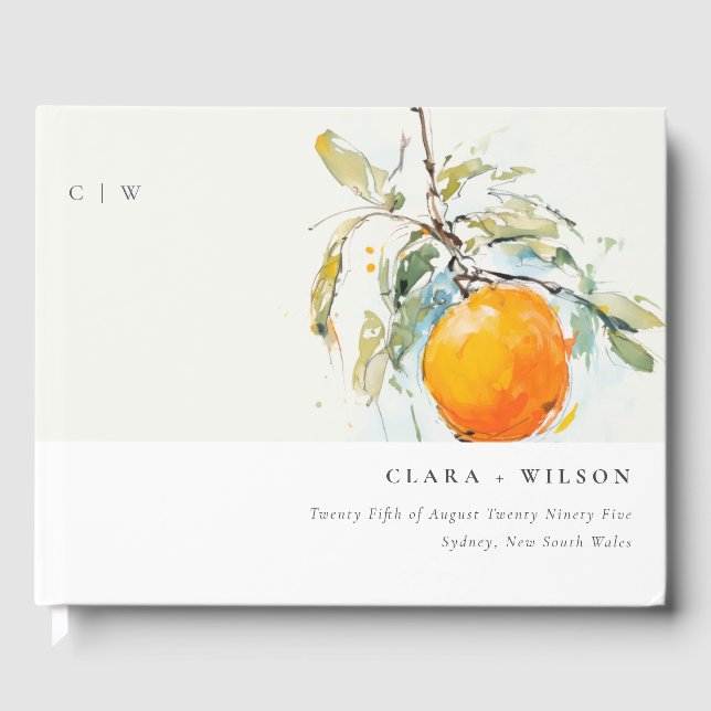 Boho Abstract Sketchy Orange Garden Wedding Guest Book (Front)