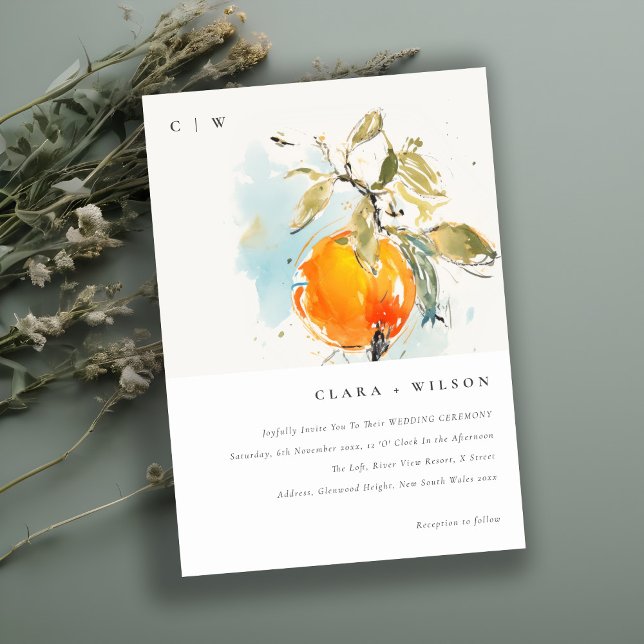 Boho Abstract Sketchy Orange Garden Wedding Invitation (Creator Uploaded)