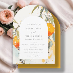 Boho Abstract Sketchy Orange Garden Wedding Invitation