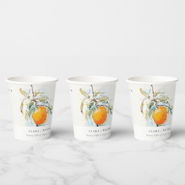 Boho Abstract Sketchy Orange Garden Wedding Paper Cups (Multi)