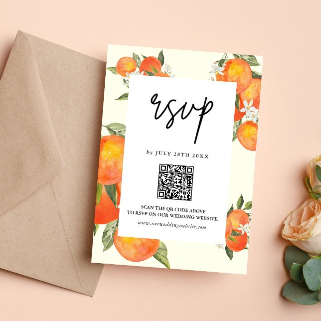 Boho Abstract Sketchy Orange Garden Wedding RSVP Card (Creator Uploaded)