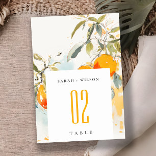 Boho Abstract Sketchy Orange Garden Wedding Table Number
