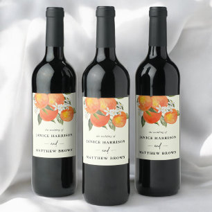 Boho Abstract Sketchy Orange Garden Wedding Wine Label