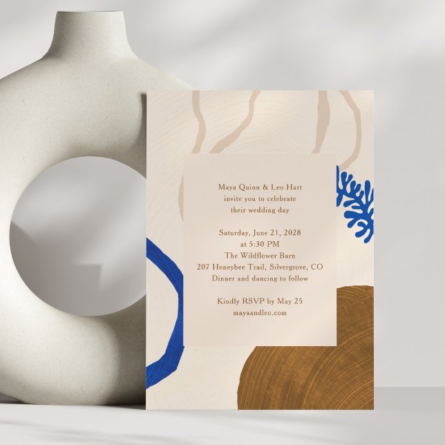 Boho Abstract Summer Wedding Earthy Neutrals Blue Invitation (Creator Uploaded)