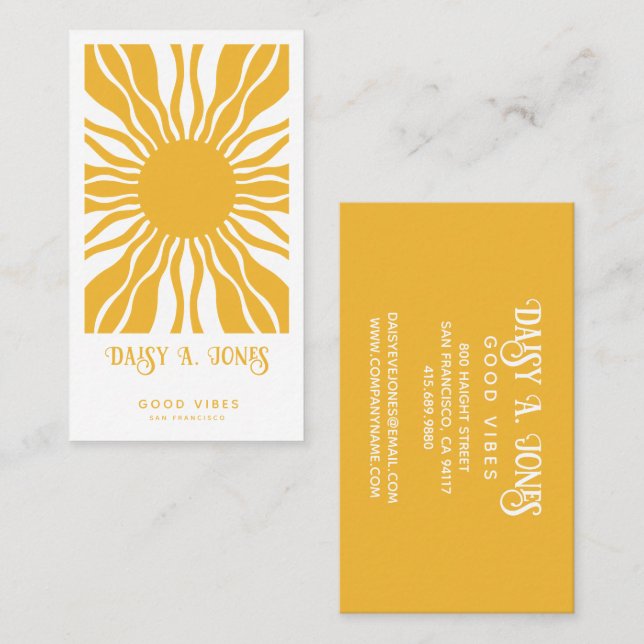 Boho Abstract Sun Rays | Retro Business Card (Front/Back)
