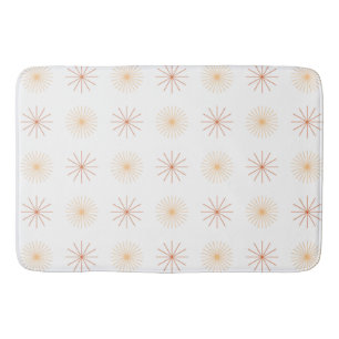 Boho abstract sun starburst peach orange white bath mat