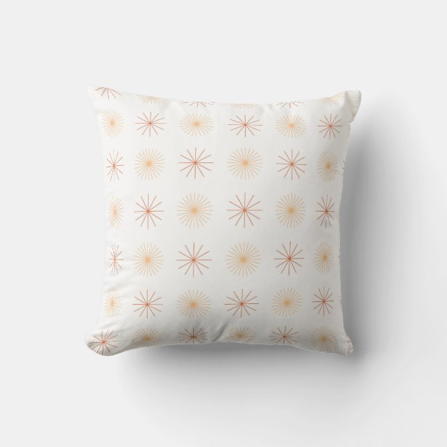 Boho abstract sun starburst peach orange white cushion (Front)