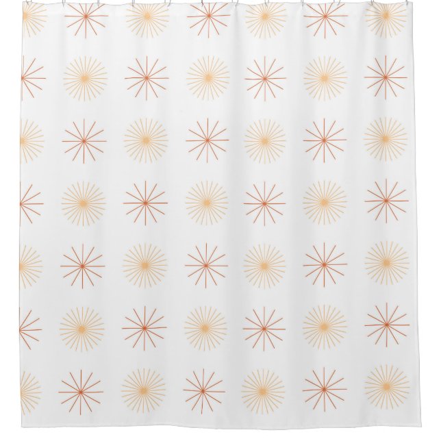 Boho abstract sun starburst peach orange white shower curtain (Front)