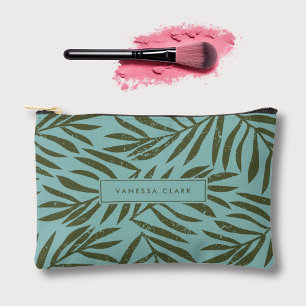 Boho Abstract Teal Grunge Palm Leaves  Accessory Pouch