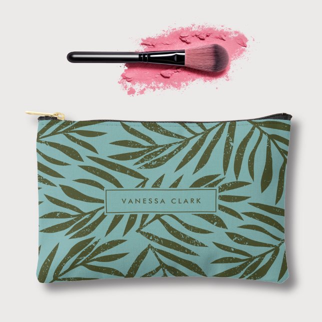 Boho Abstract Teal Grunge Palm Leaves  Accessory Pouch (Creator Uploaded)